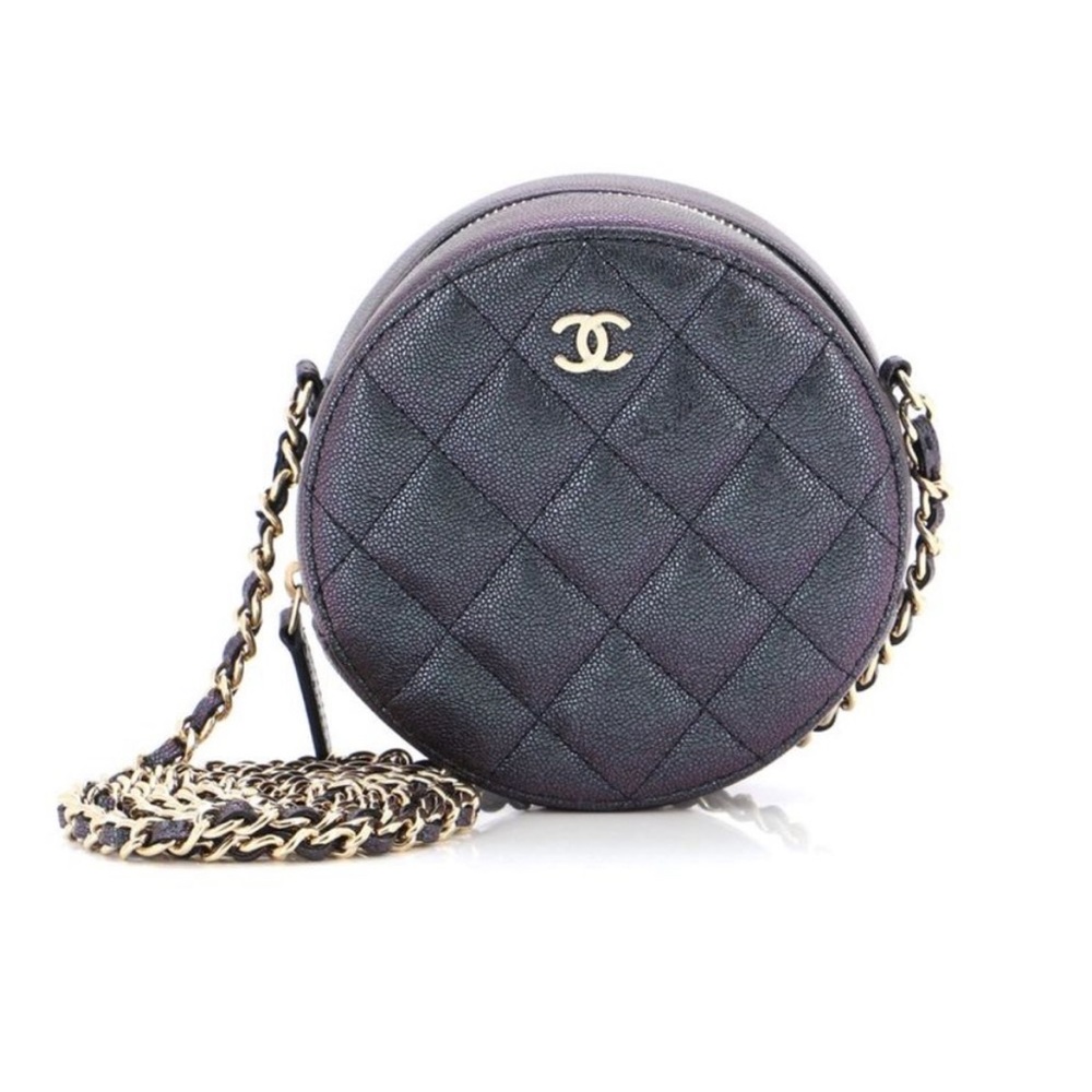 Chanel Round Clutch with Chain Quilted Iridescent Caviar Mini